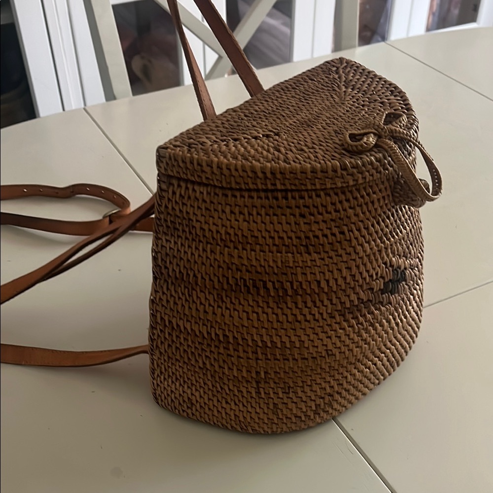 Hand Woven Straw Backpack with Adjustable Leather Straps